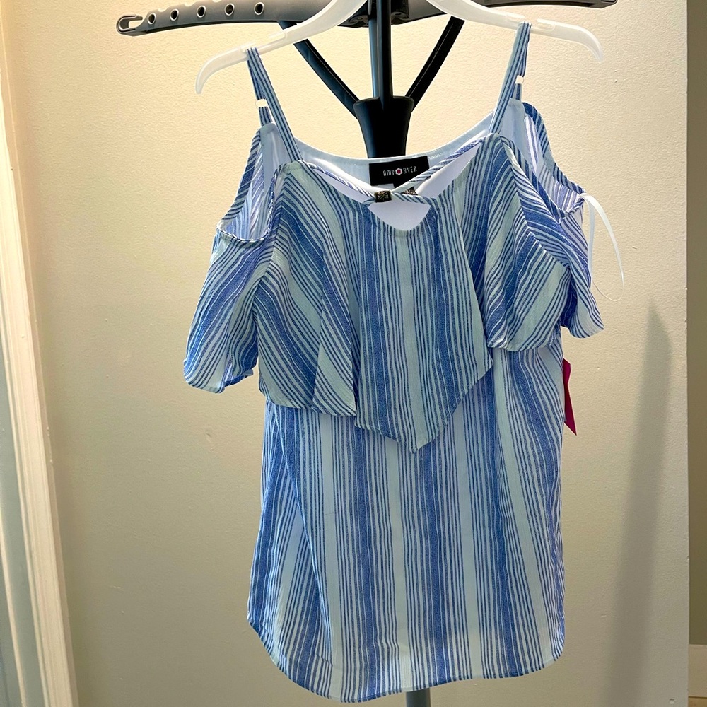 Blue and white stripe top. New